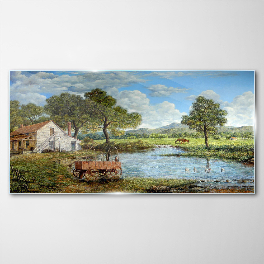 PL Coloray Obraz Szklany wieś drzewo góra krajobraz 120x60cm