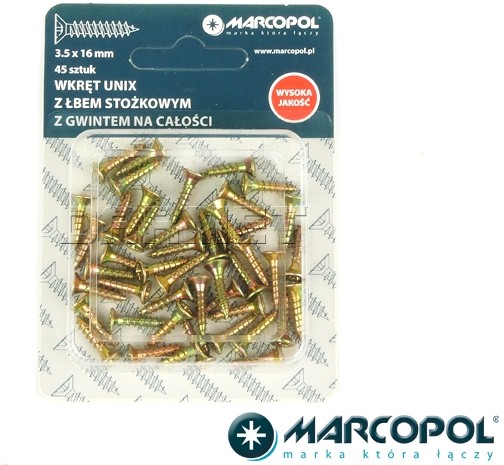 Wkręty uniwersalne 3,5 x 16 mm, 45 szt. - MARCOPOL (QB0045) QB0045