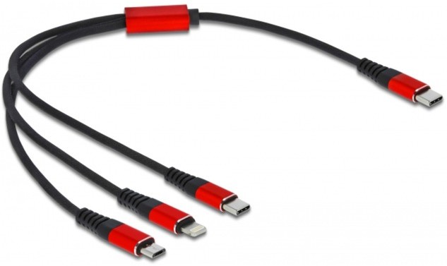 Delock 86710 kabel USB 0,3 m USB 2.0 USB C USB C/Micro-USB B/Lightning Czarny, Czerwony
