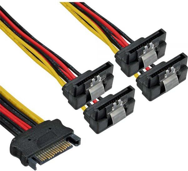InLine SATA Power 1 - 4 Kabel Socket - 4x SATA plug kątowy z zatrzaskami (29683V)