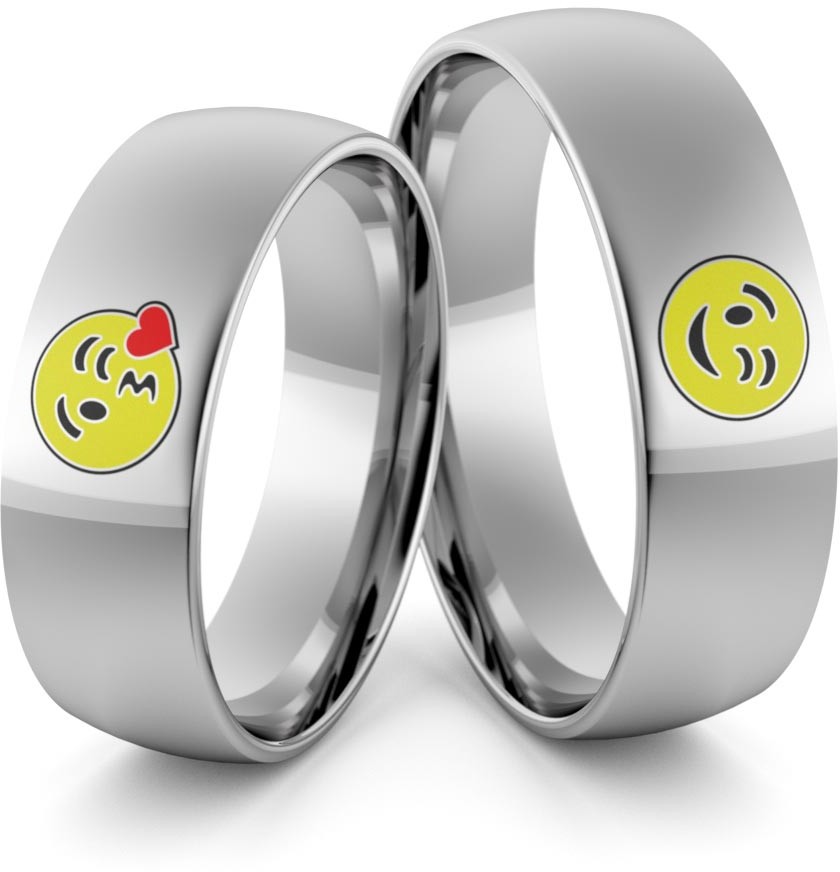 Eminence Obrączki ślubne z białego złota niklowego emotki emalia - Au-986 Au-986-3