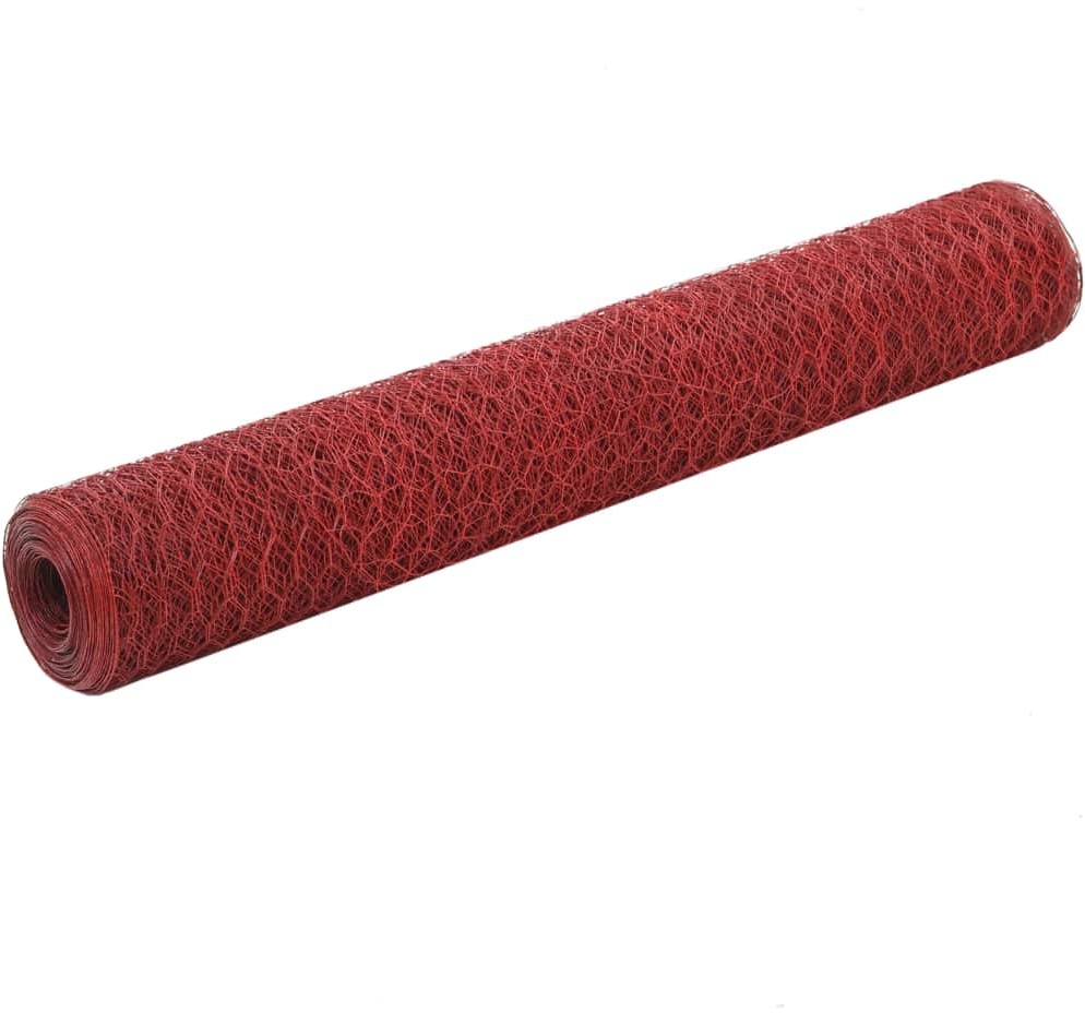 Siatka stalowa z powłoką z PVC, 25x1 m, sześciokątna, czerwona