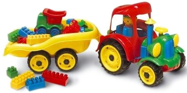 Zestaw Traktor z Przyczepą + Figurka + Klocki