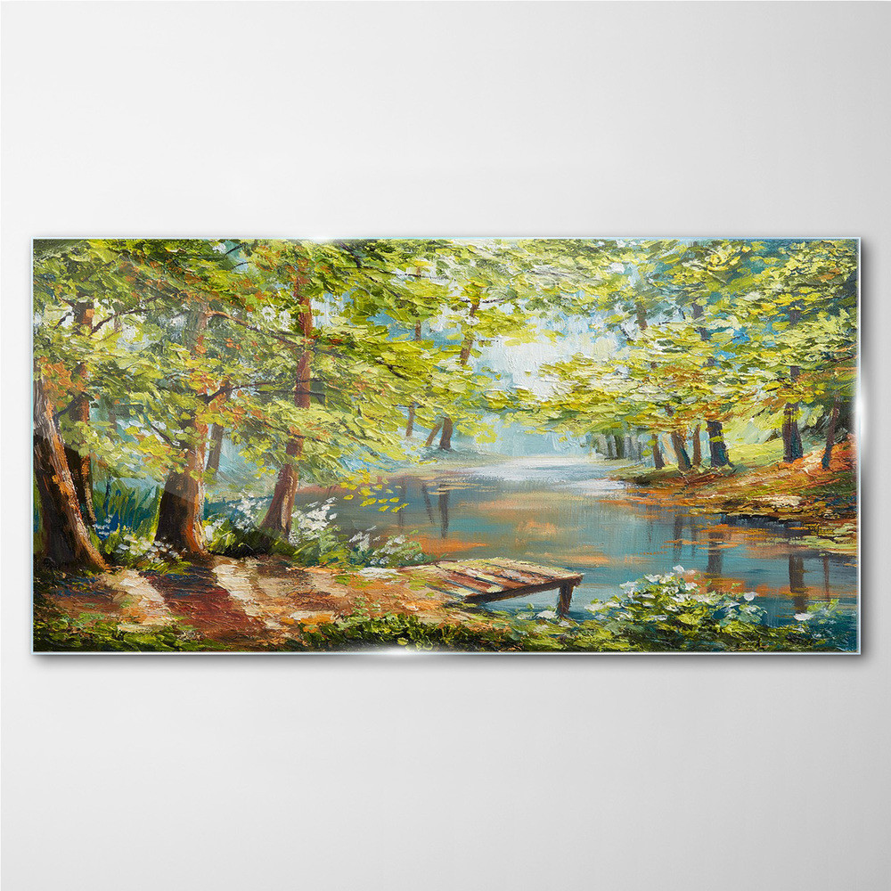 PL Coloray Obraz Szklany malarstwo las rzeka przyroda 120x60cm