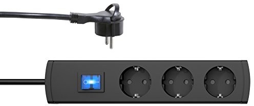 Kopp 233305011 unoversal Plus listwa z gniazdami wtykowymi, 3-biegowa o extraflachem wtyczka kątowa, IP20, 3600 W, czarna, przewód zasilający 1.4 m