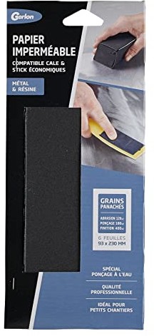 Gerlon Zestaw 6 sztuk specjalnego papieru ściernego karoserii, metalu i żywicy - wodoodporny papier ścierny 93 230 MM Ziarno Mix (80 120 180) ADP6IP