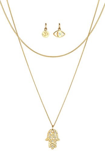 Elli 0112521814_45 łańcuszek damski z kompletem wisiorków (ręka Fatimy, oko proroka, Om) srebro 925, kryształki Swarovski o szlifie brylantowym, białe, 45 cm 0112521814_45