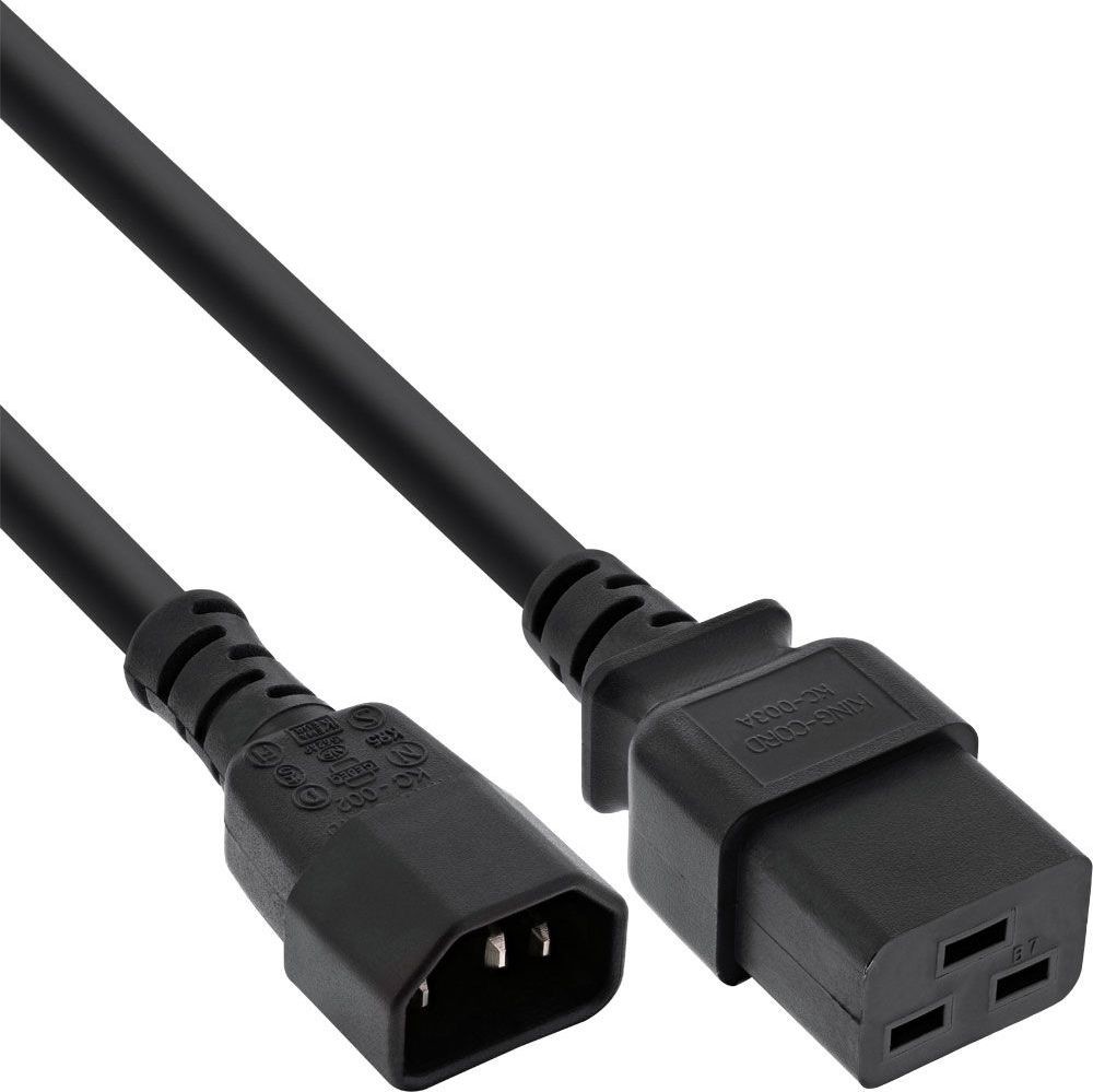 InLine Kabel zasilający Kabel zasilacza IEC-60320 C14 do C19 3x1,5mm2 max 10A czarny 0,5 m 16659I