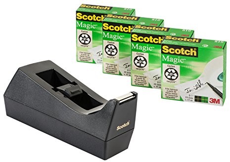 Scotch Taśma promocyjna  C38SM4S, 4 rolki z matową i niewidoczną taśmą, 19 mm x 33 m, wraz z czarnym dozownikiem stołu 694234