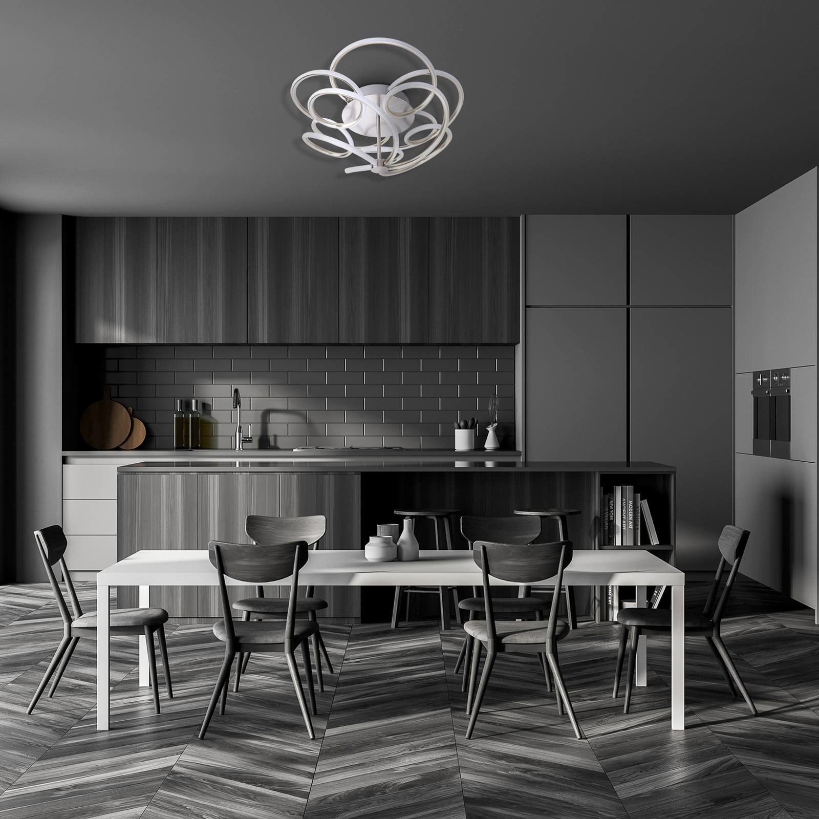 Näve Lampa sufitowa LED Rizado, step-dim, nikiel satyna