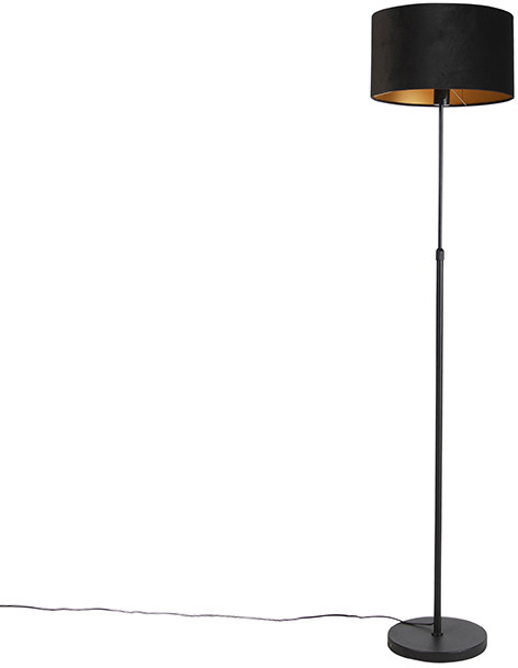 QAZQA Lampa podłogowa regulowana czarna klosz welurowy czarny 35cm - Parte