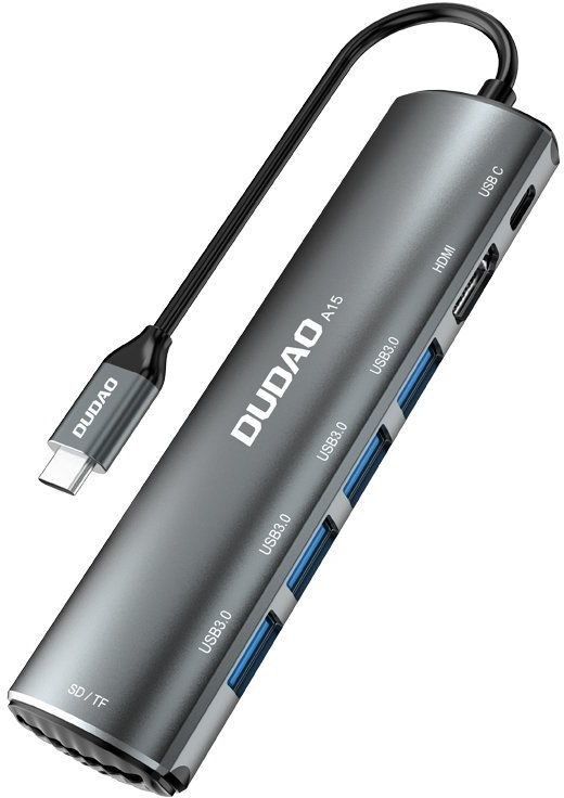 Dudao Dudao 8w1 wielofunkcyjny HUB USB Typ C - USB Typ C PD 60 W / HDMI 4K@60 Hz / czytnik kart SD micro SD / 4x USB 3.2 Gen 1 szary (A15 grey) A15 grey