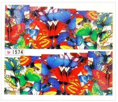 Allepaznokcie Naklejki wodne do paznokci arkusz 6,5 x 5,5 cm na 10 palców Nr 1574