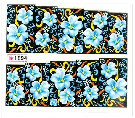 Allepaznokcie Naklejki wodne do paznokci arkusz 6,5 x 5,5 cm na 10 palców yb Nr 1894