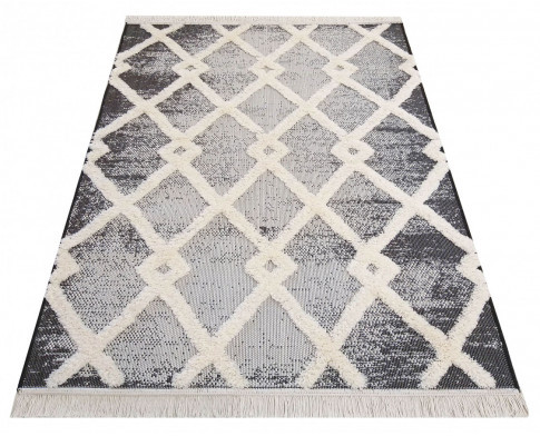 Szary prostokątny dywan we wzory boho Perso