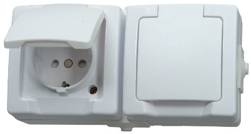 Kopp Podwójne gniazdo elektryczne  Nautic 137002003 z zestykiem ochronnym i pokrywką oraz zwiększonym zabezpieczeniem przed dotknięciem, natynkowe, do pomieszczeń wilgotnych 137002003