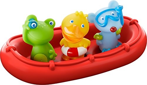 Haba HABA  303866  Boot Tier kadry łatwo poszło kąpielowe | zabawka do kąpieli z łodzi, żaba, kaczym i myszy | zestaw składający się z łodzi do kąpieli z trzema palcami lalki do wtykania | wanna do zabawy