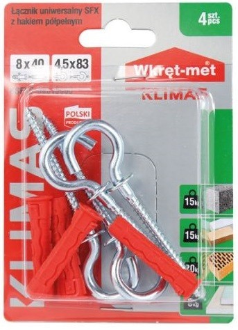 Wkręt-Met Blister Łącznik z Hakiem 8/40x83 Czerwony Sufit 4szt 23814