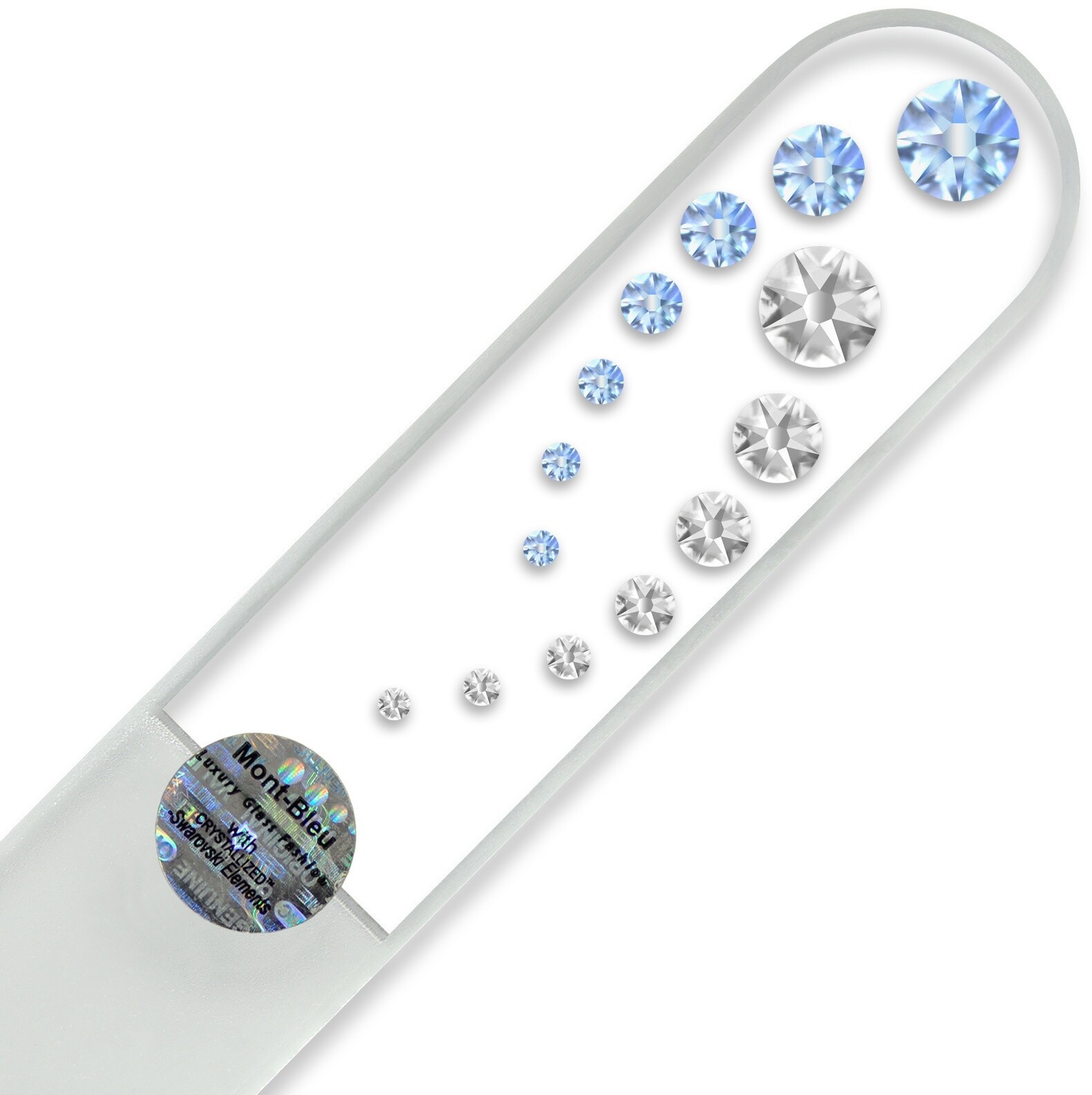 Mont Bleu Duży szklany pilnik do paznokci z kryształkami CO-B Light Sapphire - Crystal CO-B3