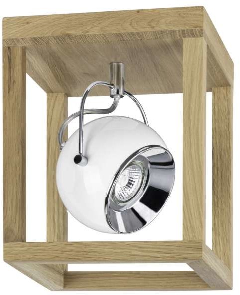 Spotlight Sufitowa LAMPA skandynawska ROY 5222174 reflektorowa OPRAWA drewaniana klatka kostka cube dąb olejowany biała 5222174