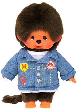 Bandai Monchhichi - Monchhichi Pluszowa kurtka dżinsowa - Ikona pluszowa lat 80-tych - Miękka pluszowa 20 cm dla dzieci i dorosłych - SE23396 SE23396