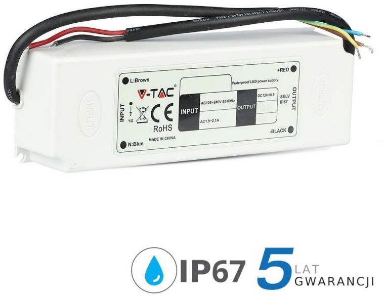 v-tac Zasilacz LED V-TAC 60W 12V 5A IP67 Hermetyczny Filtr EMI VT-22065