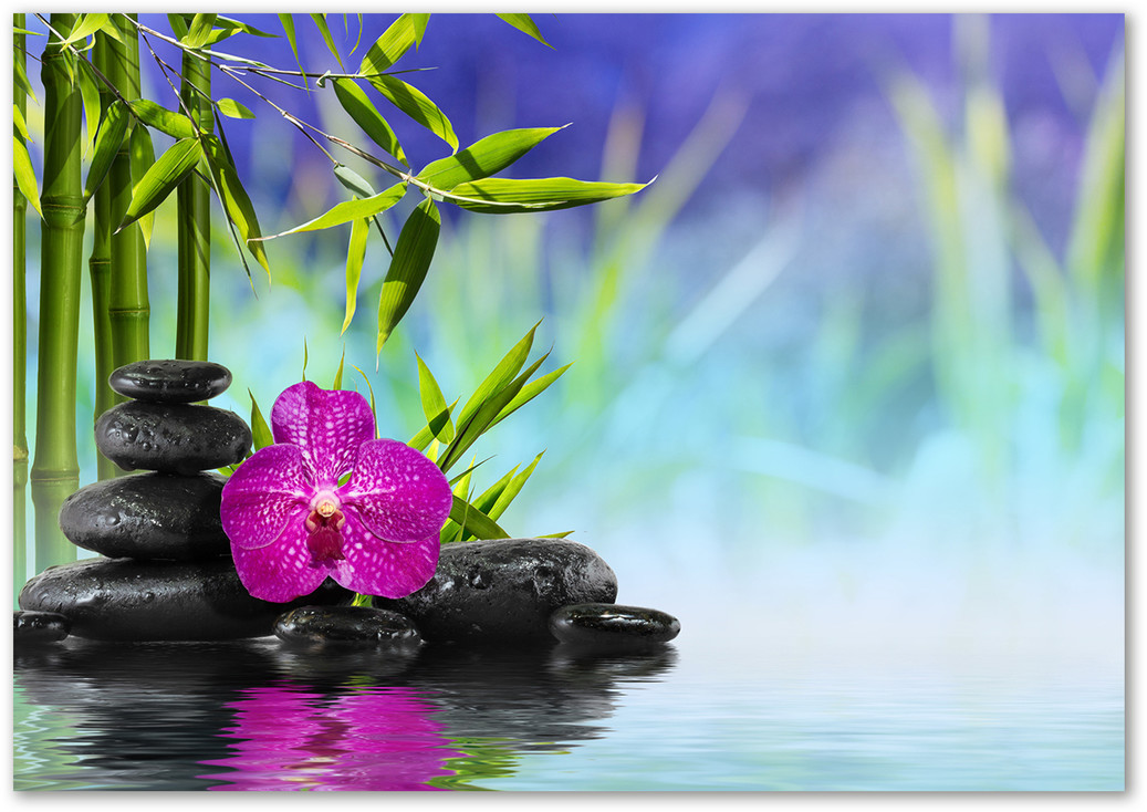 Foto obraz szkło akryl Orchidea bambus