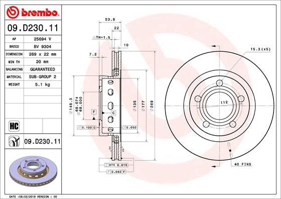 BREMBO Tarcza hamulcowa 09.D230.11 09.D230.11