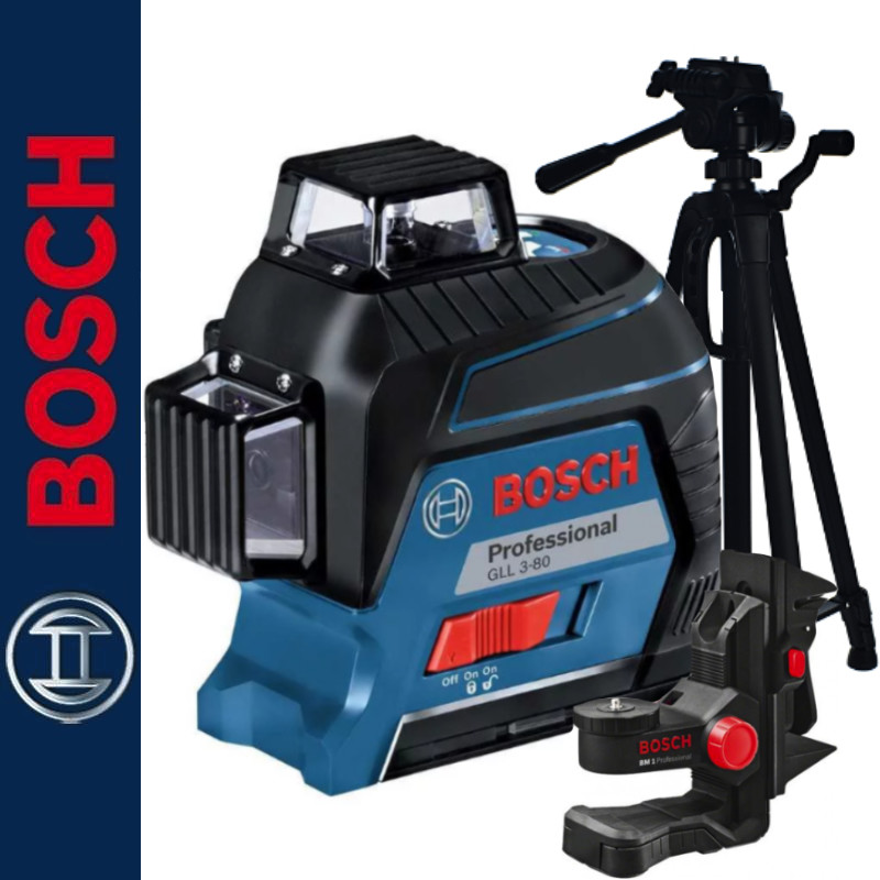 Bosch Laser płaszczyznowy GLL 3-80 Statyw alu 1,4m + Uchwyt magnetyczny BM1+ 0601063R01 + BM1+ DT140