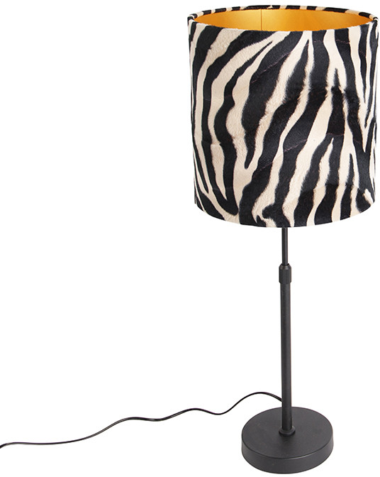 QAZQA Lampa stołowa czarny abażur wzór zebra 25 cm regulowana - Parte