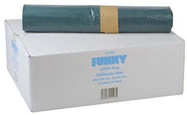 Funny Regeneracyjne włókna LDPE worki na śmieci, niebieska, zwinięty, typ 60 Extra, 140 L, 1er Pack (1 X 250 sztuk) AG-874