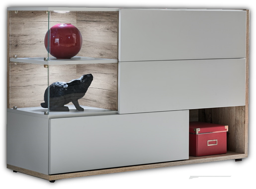 Komoda stojąca Silk perła gray+dąb wellington mat + led 28 DWPG SKS