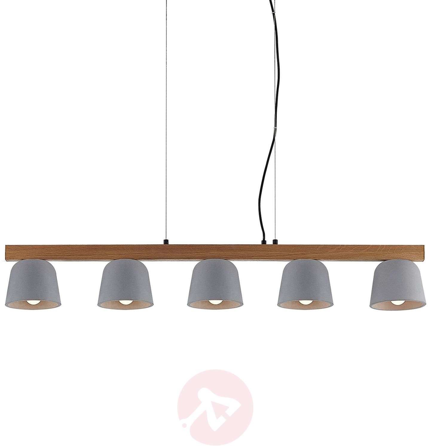 Lindby Kalinda lampa wisząca beton, drewno, 5-pkt.