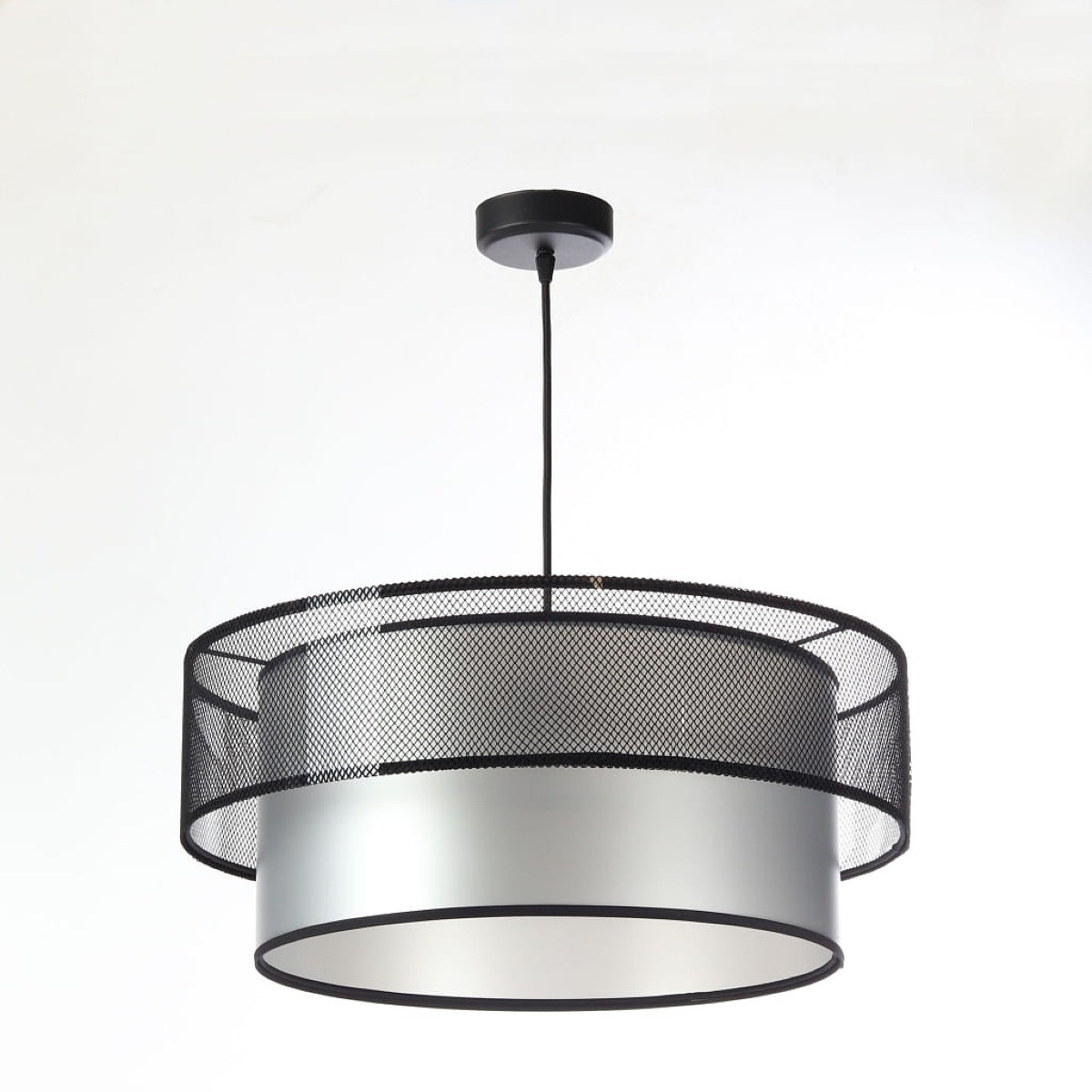 Koncept BPSKONCEPT Lampa wisząca tkanina pcv czarny srebrny Talisa 061-063-60CM BPS