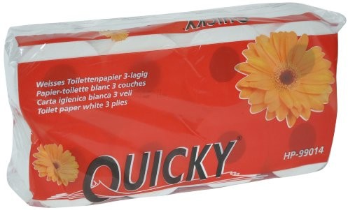 Quicky uchwyt na papier toaletowy 3-warstwowa 250 arkuszy Bright White, 6er Pack (6 X 8 sztuki) HP-99014