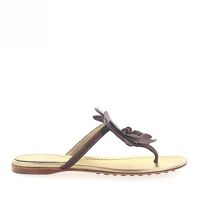 Car Shoe Car Shoe Japonki skóra cielęca  Kwiatowy wzór brąz
