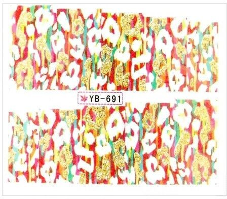 Allepaznokcie Naklejki wodne do paznokci arkusz 6,5 x 5,5 cm na 10 palców yb Nr 691