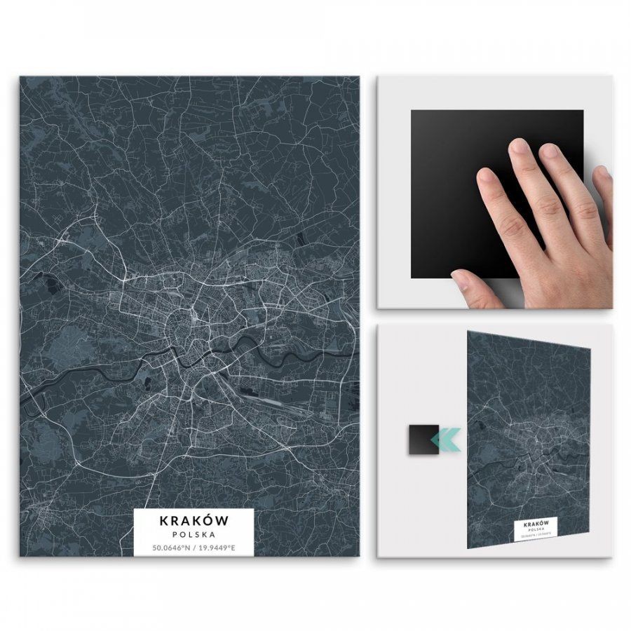 Pix4home Plakat metalowy Mapa Navy Kraków L POS-L-02286
