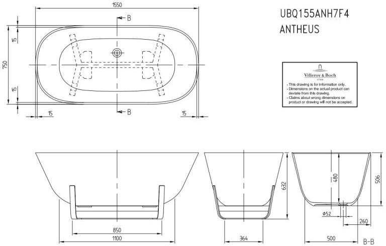 Villeroy & Boch Antheus 155x75 biała UBQ155ANH7F400V-01