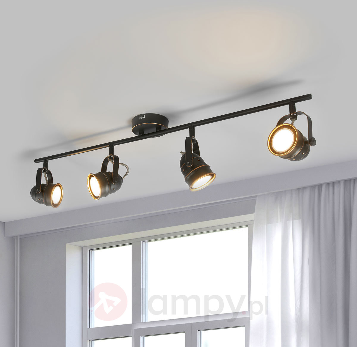 4-punktowa lampa sufitowa LED Leonor, czarno-złoty