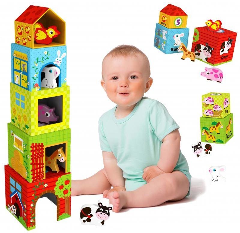 Woopie WOOPIE GREEN Układanka Kostki Farma w Pudełkach + Figurki 10 el.