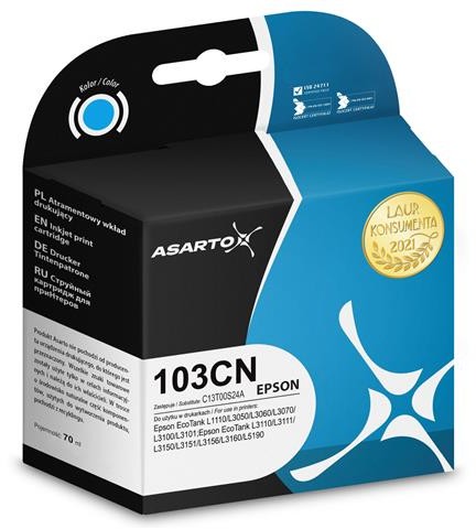 Asarto Tusz do Epson 103CN | C13T00S24A | 70 ml | cyan polcan-AS-E103CN