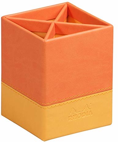 Rhodia 318914C pojemnik na długopisy (8 x 8 x 11 cm, praktyczny i wytrzymały, ze sztucznej skóry, elegancki, idealny do biura) 1 sztuka, tangerine 318914C