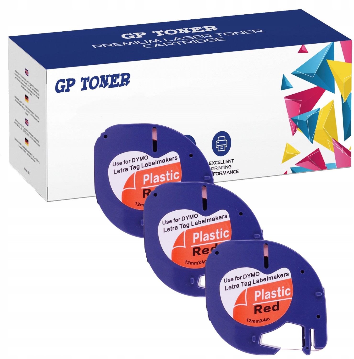 Dymo 3x Taśma do LetraTag 12mmx4m czerwona Plastik