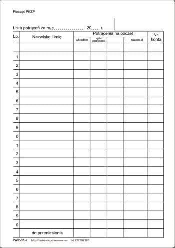 Firma krajewski Lista potrąceń [Pu/2-31-7] Pu/2-31-7