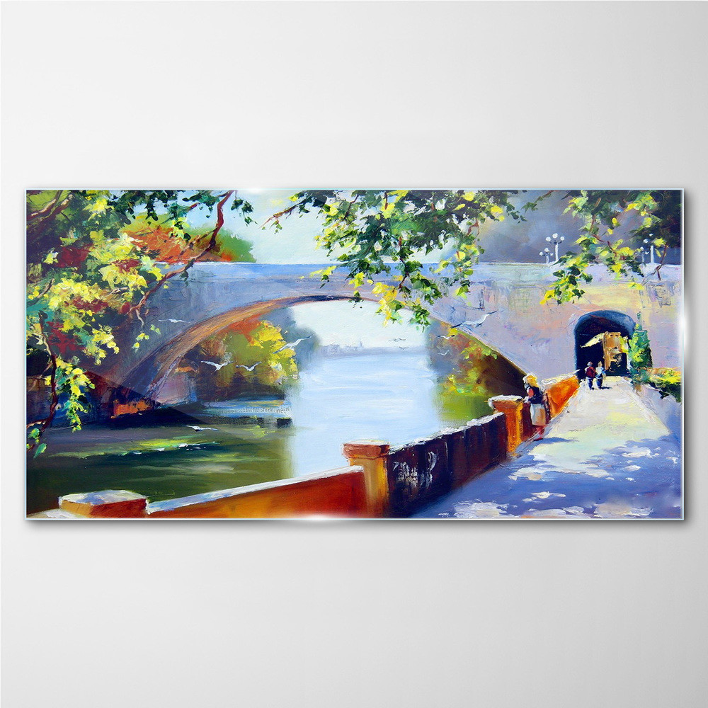 PL Coloray Obraz Szklany drzewa rzeka most 120x60cm