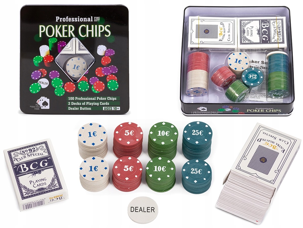 Zestaw Do Pokera Poker Żetony Talie Karty 100 szt