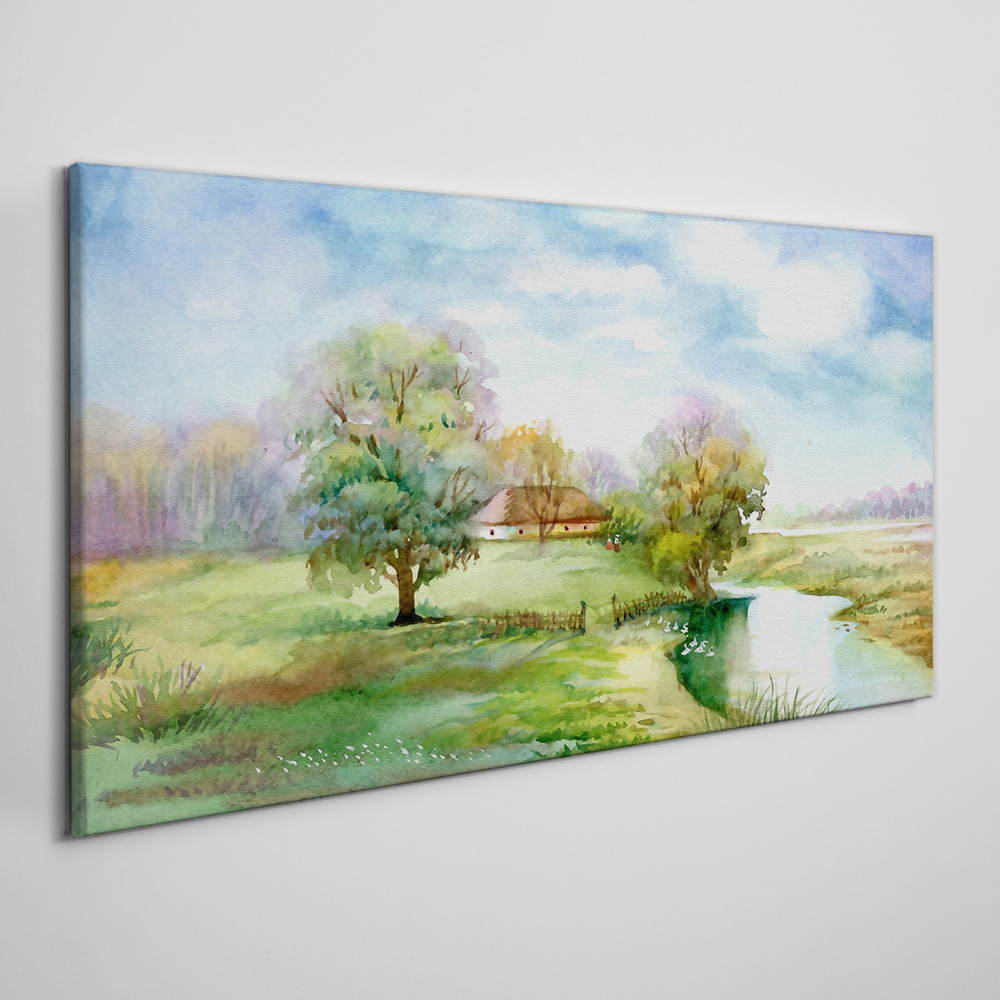 PL Coloray Obraz na Płótnie wieś drzewa niebo 140x70cm