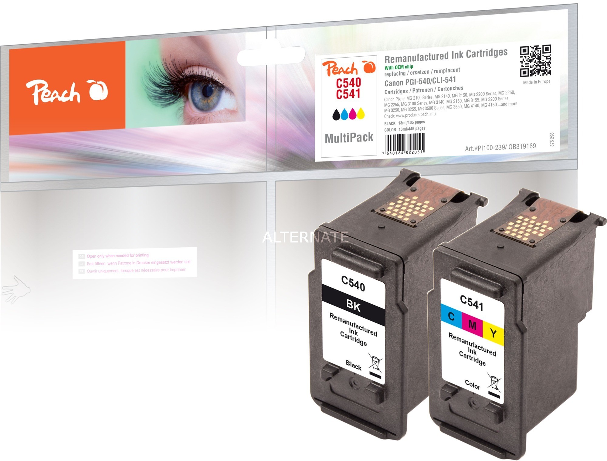 Peach 0F319169 nabój z tuszem Czarny, Błękitny, Purpurowy, Żółty Wielopak 2 szt., Atrament