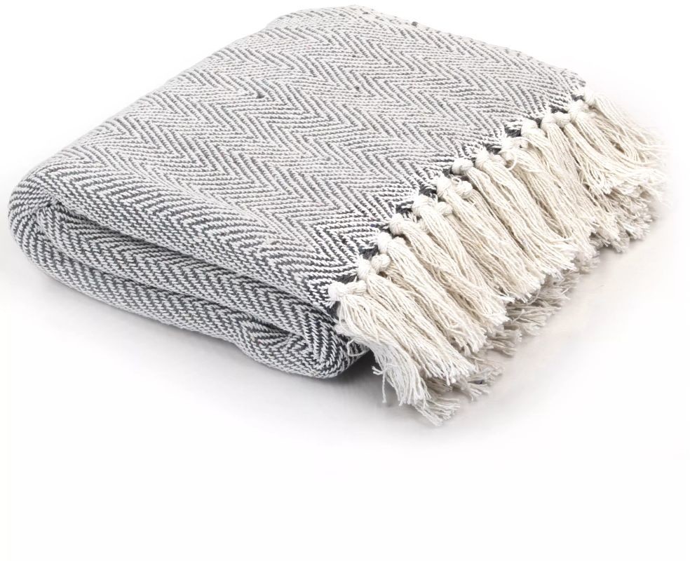 vidaXL Bawełniana narzuta w jodełkę, 220 x 250 cm, szara